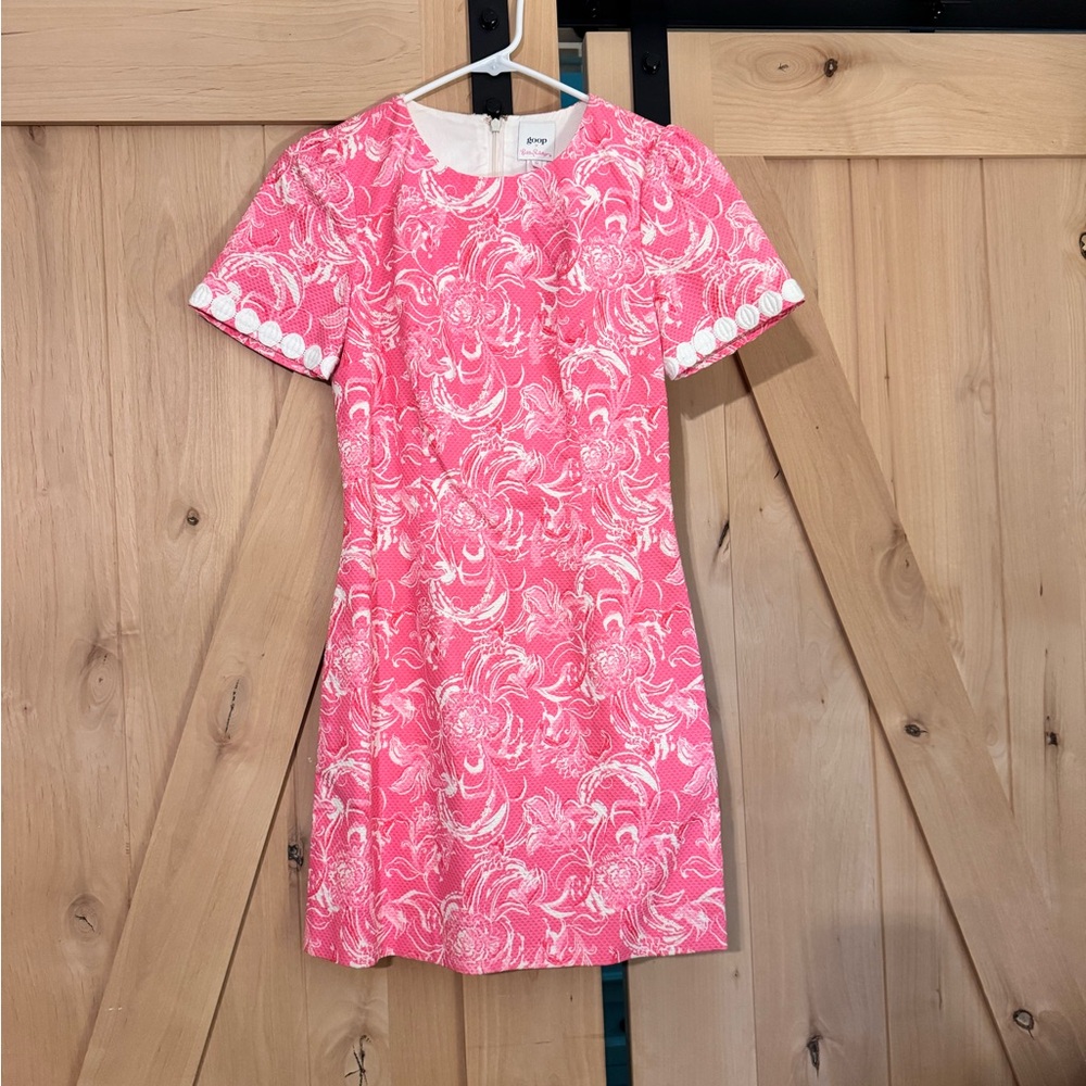 Lilly Pulitzer Pink and White Puff Sleeve Sheath Dress
